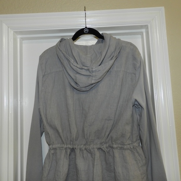 Flax Linen Button Front Hooded Jacket Drawstring Waist - Picture 9 of 12